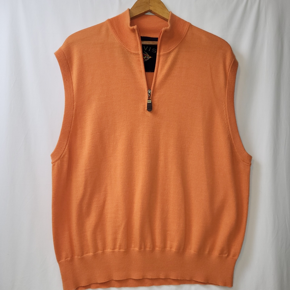 Orvis Merino Wool Quarter Zip Vest Mens‎ Size XL Orange Lightweight Warm